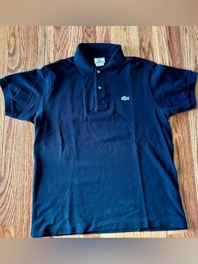 Lacoste Black Polo with Green Crocodile Emblem